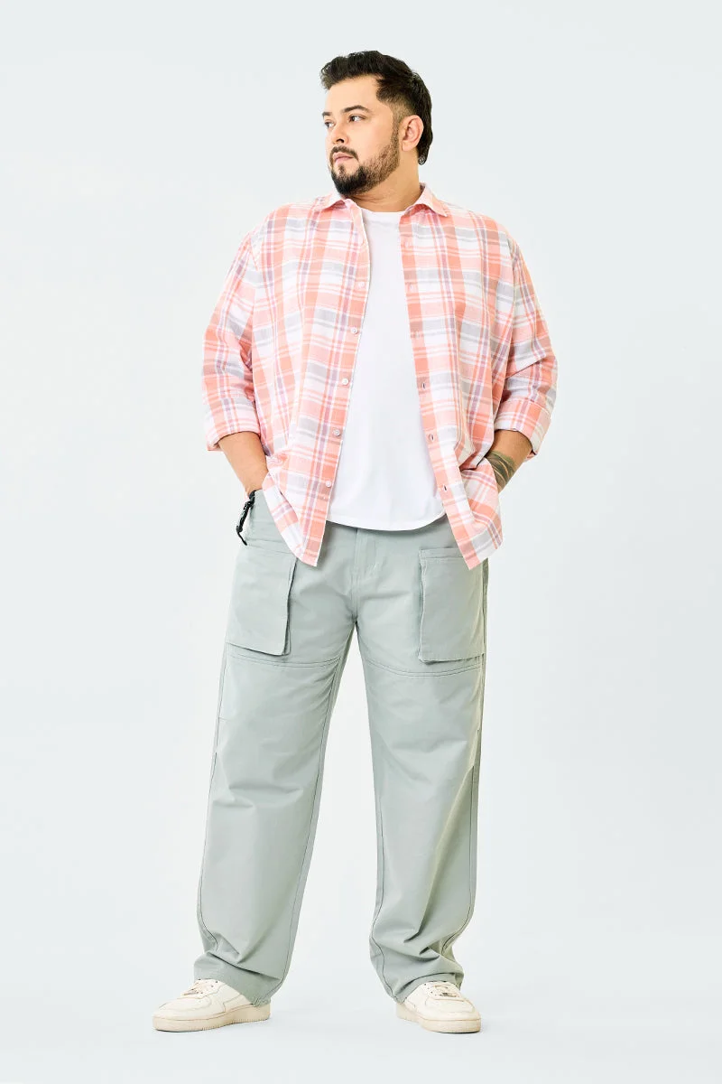 سنيتش Light Grey Solid Regular Fit Streetwear Plus Size Cargo