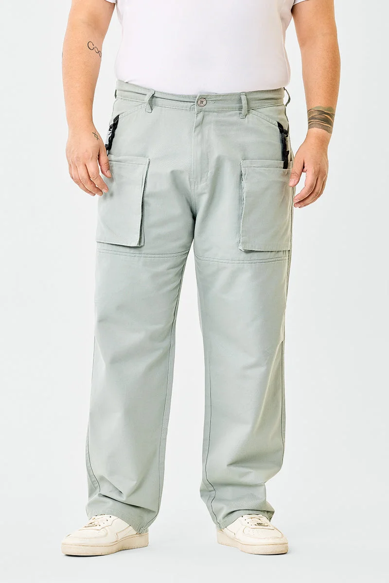 SNITCH Light Grey Light Grey Solid Regular Fit Streetwear Plus Size Cargo for Men | Best Price UAE