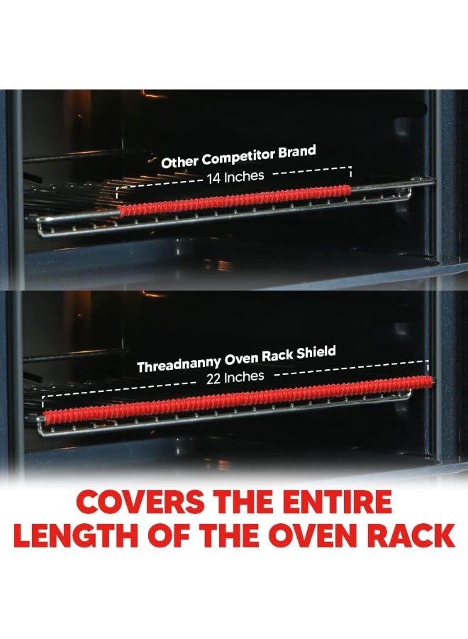 ThreadNanny Oven Rack Shields Extra Long 22” Red (2 Pack), Full Length Fit on Standard-Sized USA Ovens - Heat Resistant Oven Rack Protectors - Prevents Hand and Arm Burns, Food Grade Silicone Oven Rack Cover - Image 3