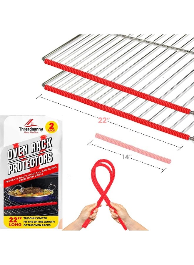 ThreadNanny Oven Rack Shields Extra Long 22” Red (2 Pack), Full Length Fit on Standard-Sized USA Ovens - Heat Resistant Oven Rack Protectors - Prevents Hand and Arm Burns, Food Grade Silicone Oven Rack Cover - Image 1