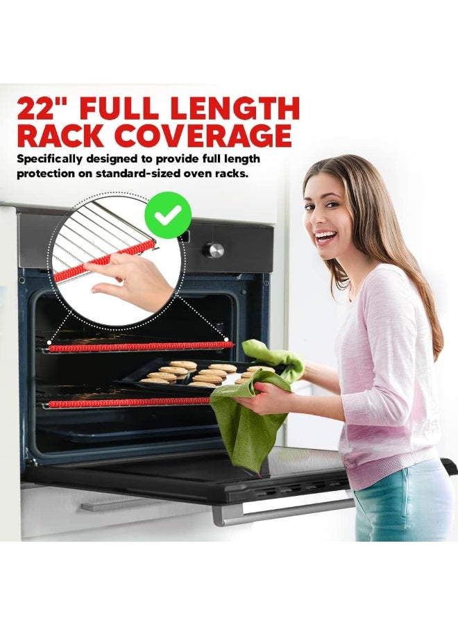 ThreadNanny Oven Rack Shields Extra Long 22” Red (2 Pack), Full Length Fit on Standard-Sized USA Ovens - Heat Resistant Oven Rack Protectors - Prevents Hand and Arm Burns, Food Grade Silicone Oven Rack Cover - Image 2
