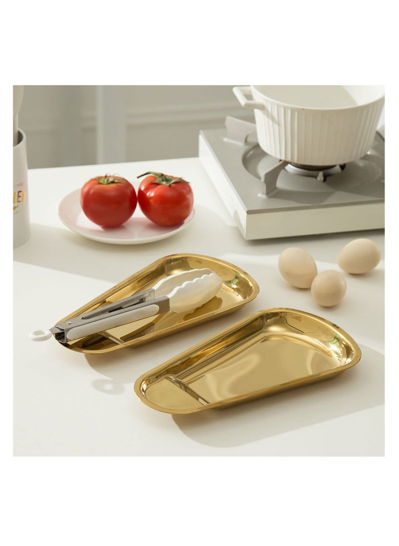 Excefore 2 Pack Gold Stainless Steel Spoon Rest, Spatula Ladle Spoon Utensils Holder, Suitable for Home Kitchen and Coffee Bar Decoration (Gold）  - Image 3