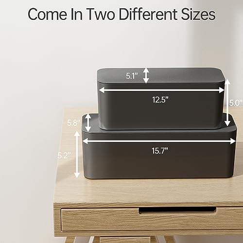YECAYE 2 Pack Cable Management Box, Pet Friendly Cable Box Organizer for Home & Office, Child-Proof Floor Cord Cover, Cord Management and Cord Hider, Black - Image 2