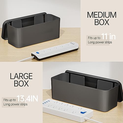 YECAYE 2 Pack Cable Management Box, Pet Friendly Cable Box Organizer for Home & Office, Child-Proof Floor Cord Cover, Cord Management and Cord Hider, Black - Image 3