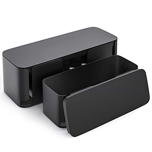 YECAYE 2 Pack Cable Management Box, Pet Friendly Cable Box Organizer for Home & Office, Child-Proof Floor Cord Cover, Cord Management and Cord Hider, Black - Image 1