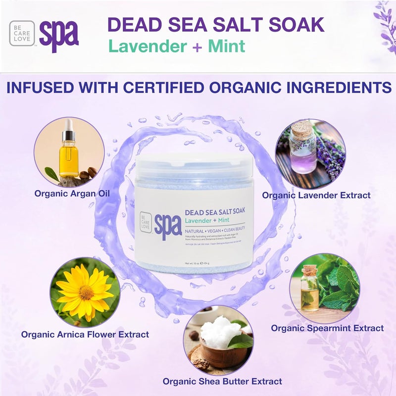 BCL SPA Dead Sea Salt Soak Bath Salt with Organic Lavender Mint Shae Butter Arnica Aloe Vera Juice Chamomile Argan Oil Jojoba Oil Skin Exfoliator HomeProfessional Use 16 fl oz - Image 2