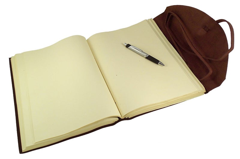 Rustic Ridge Leather Large Genuine Leather Legacy Journal/Sketchbook with Gift Box - 380 Pages - 9" x 12" - Rich Dark Brown - Image 5