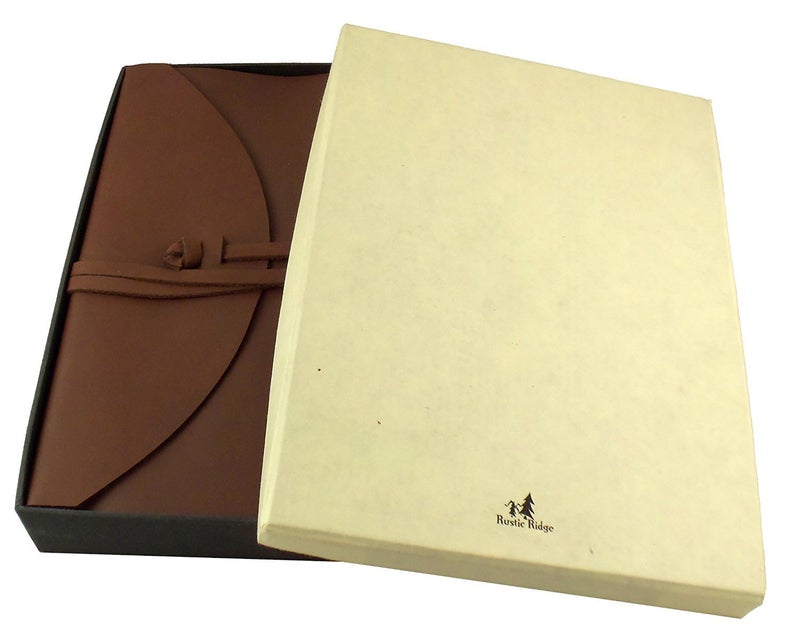 Rustic Ridge Leather Large Genuine Leather Legacy Journal/Sketchbook with Gift Box - 380 Pages - 9" x 12" - Rich Dark Brown - Image 4
