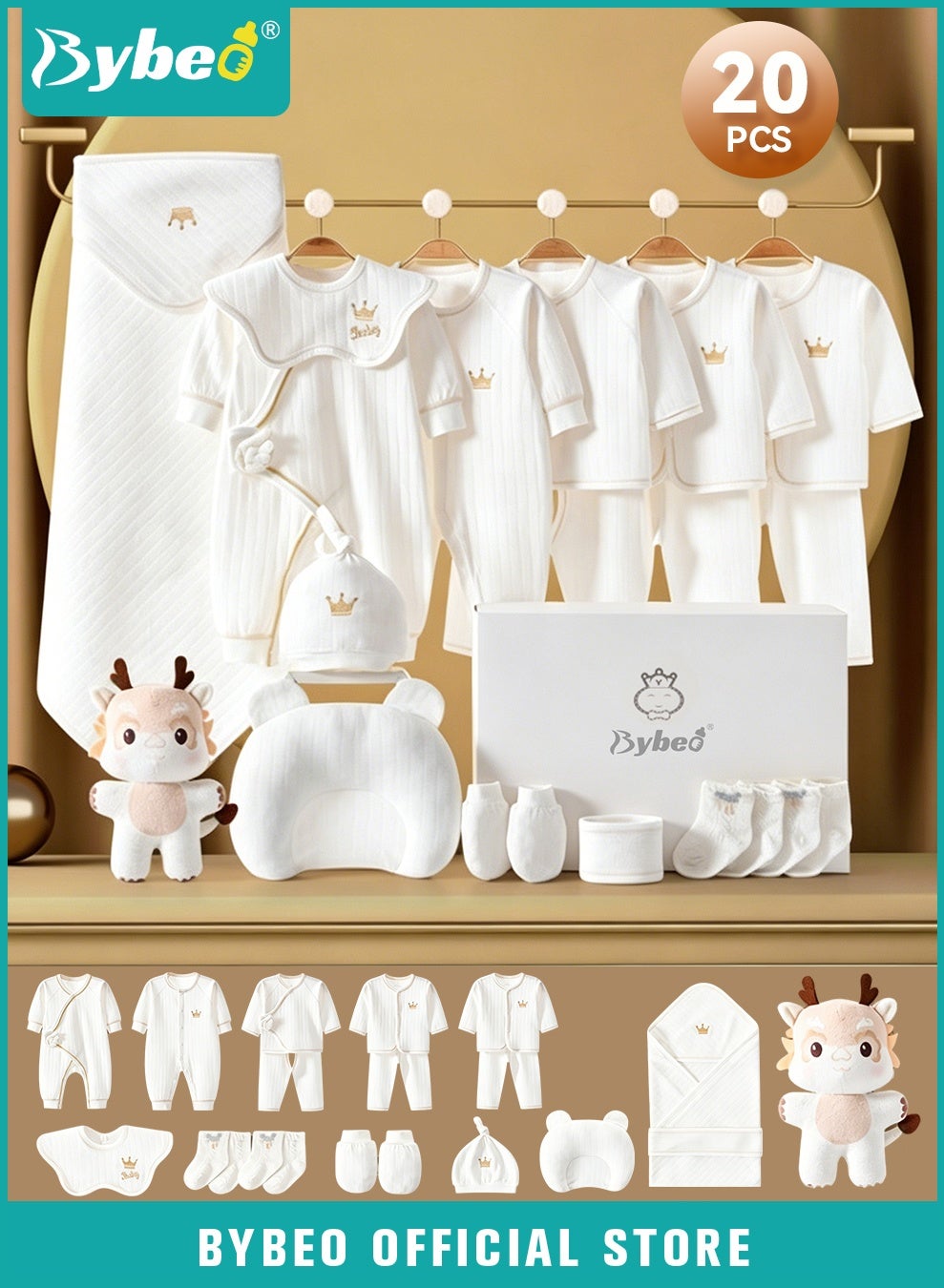 18PCS Newborn Baby Gift Set, Newborn Layette Gift Set for Boys and Girls, Babies Essential Clothes Accessories with Baby Blanket, 100% Premium Cotton, for Spring Summer Autumn Winter Four Seasons