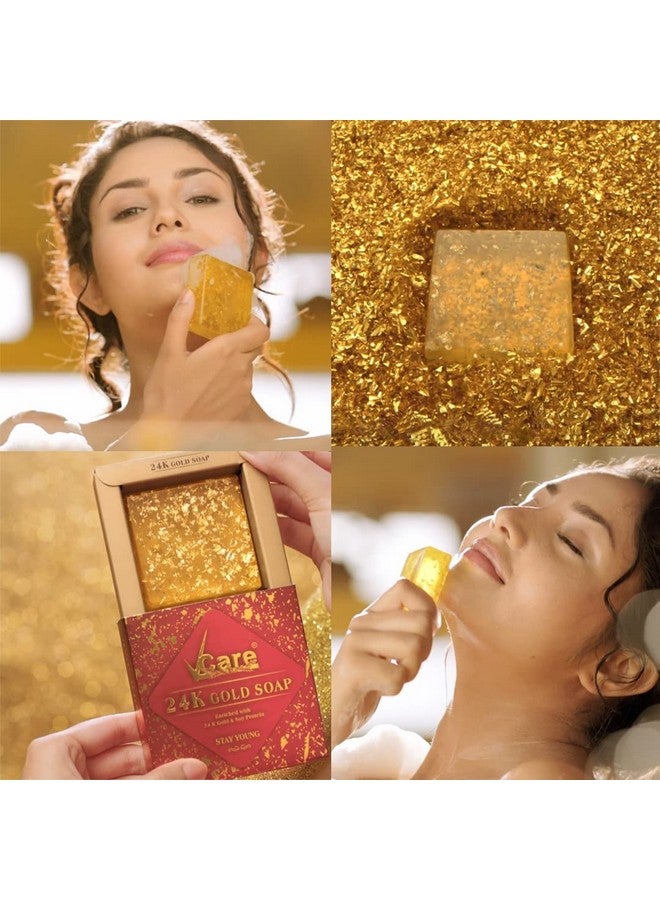 VCare 24K Gold bath Soaps for women| Skincare Moisturizing Beauty Bathing Soap Bar | With 24K Gold & Soy Protein | Softer Skin | All Skin Types (Pack of 2) 125 g - Image 2
