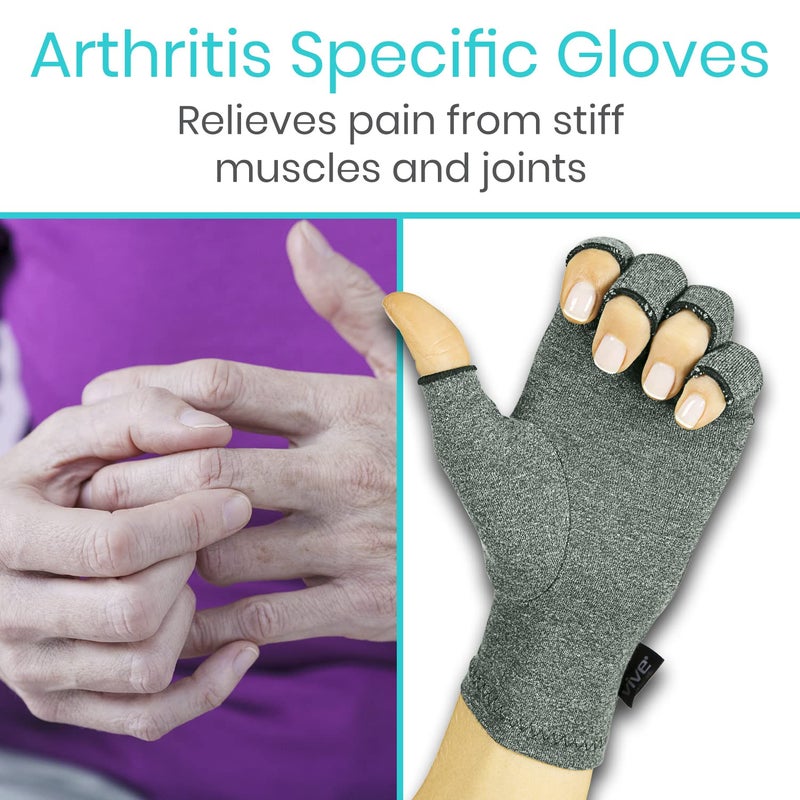Vive Arthritis Gloves - Men, Women Rheumatoid Compression Hand Glove for Osteoarthritis- Arthritic Joint Pain Relief - Carpal Tunnel Wrist Support - Open Finger, Fingerless Thumb for Computer Typing - Image 2