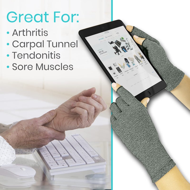 Vive Arthritis Gloves - Men, Women Rheumatoid Compression Hand Glove for Osteoarthritis- Arthritic Joint Pain Relief - Carpal Tunnel Wrist Support - Open Finger, Fingerless Thumb for Computer Typing - Image 4