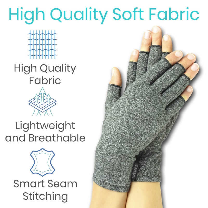 Vive Arthritis Gloves - Men, Women Rheumatoid Compression Hand Glove for Osteoarthritis- Arthritic Joint Pain Relief - Carpal Tunnel Wrist Support - Open Finger, Fingerless Thumb for Computer Typing - Image 3