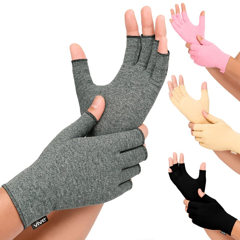 Vive Arthritis Gloves - Men, Women Rheumatoid Compression Hand Glove for Osteoarthritis- Arthritic Joint Pain Relief - Carpal Tunnel Wrist Support - Open Finger, Fingerless Thumb for Computer Typing - Image 1