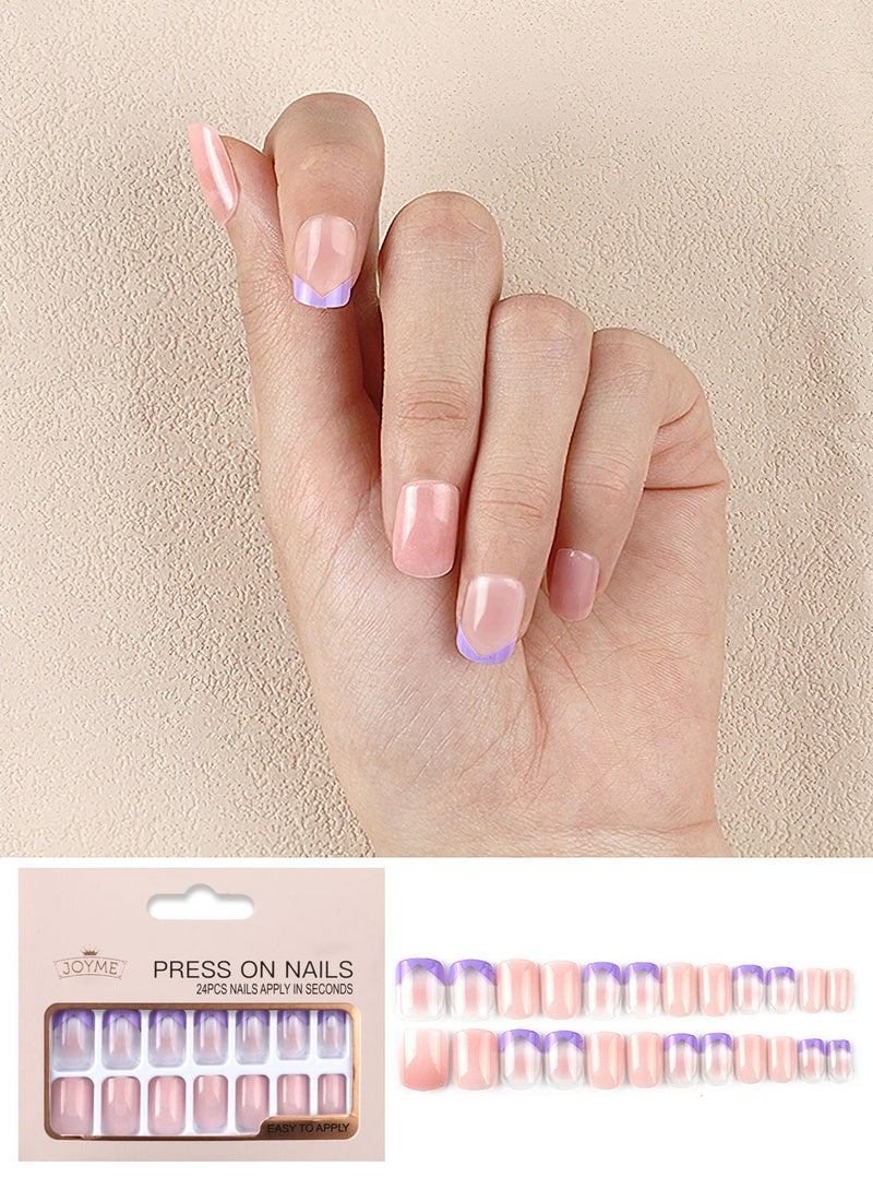 JOYME 24 Pcs Fake Nail Tip Set Nail Stylish Easy to Use Art Design for Salons and DIY with 72 Pcs Nail Adhesive Glue Tapes and Mini Nail File and Manicure Mini Stick for Women - Image 3