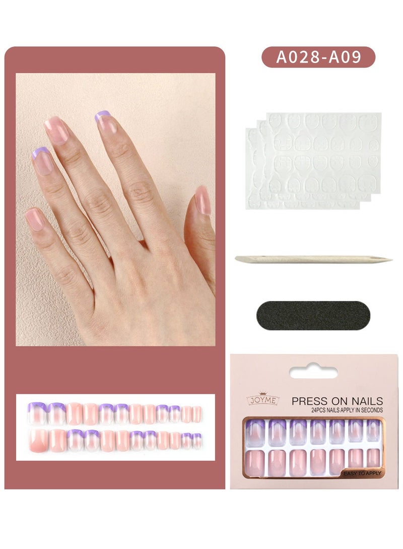 JOYME 24 Pcs Fake Nail Tip Set Nail Stylish Easy to Use Art Design for Salons and DIY with 72 Pcs Nail Adhesive Glue Tapes and Mini Nail File and Manicure Mini Stick for Women - Image 2