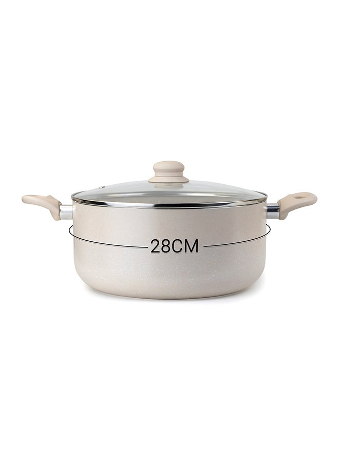 WILSON Oak Large Casserole with Lid and Marble Coating, Soft Touch Handle, Stew Pot Suitable for Gas, Electric, Induction, and Ceramic Stove Dutch Oven - 28cm – Cream - Image 4