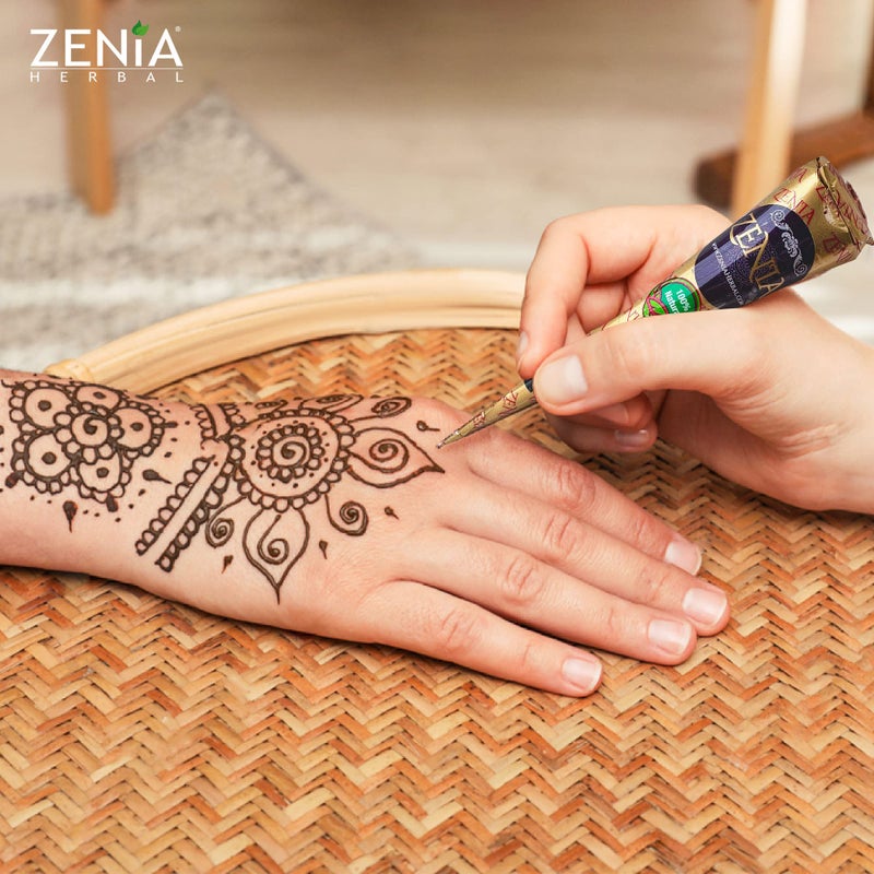 zenia كون معجون الوشم المؤقت الطبيعي 100% من زينيا | 1 كون 25 جرام | فن الرسم على الجسم الهندي الوشم النمش (لون بني محمر) - Image 3