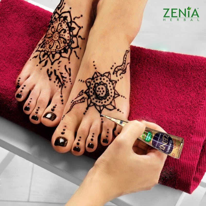 zenia كون معجون الوشم المؤقت الطبيعي 100% من زينيا | 1 كون 25 جرام | فن الرسم على الجسم الهندي الوشم النمش (لون بني محمر) - Image 4