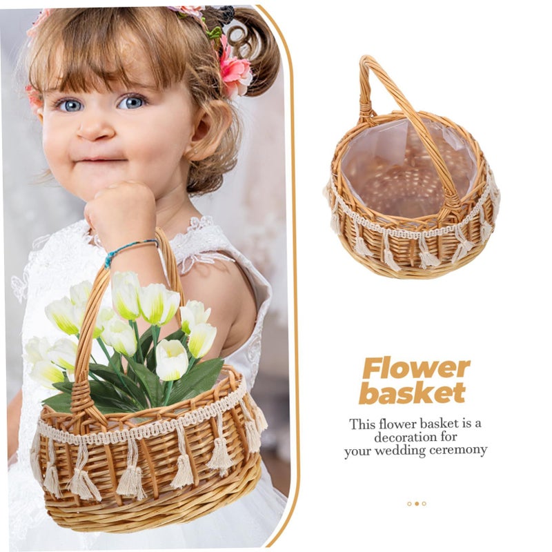 Small Woven Bride Flower Basket Photography Prop for Wedding - Image 5