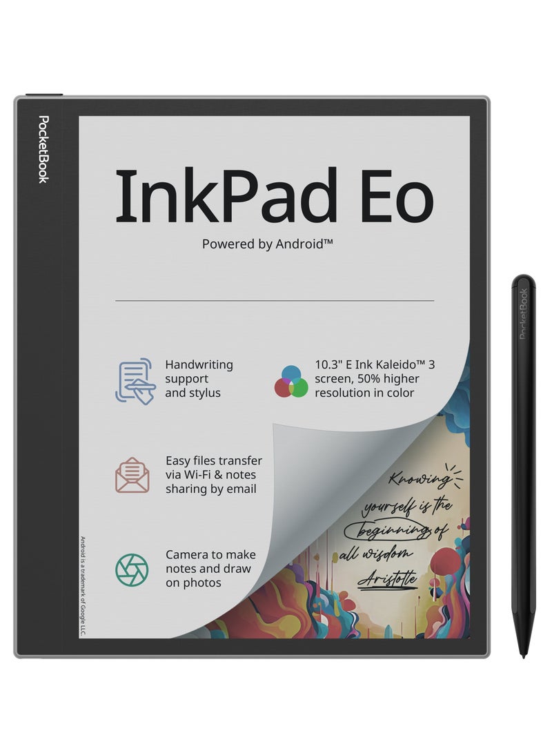 PocketBook INKPAD EO | 10.3" Color E Ink Kaleido 3 screen | Handwriting & Stylus | Easy notes sharing | Android 11 | Camera for notes on photos | Bluetooth & built-in speaker | Audiobooks | SMARTlight – Grey  - Image 1