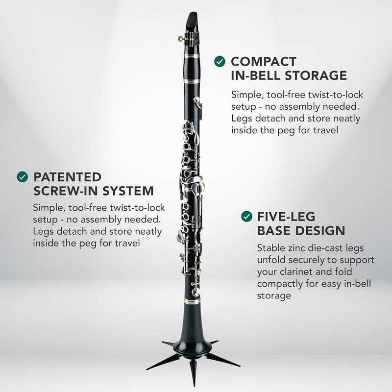 K.M König & Meyer 15228.000.55 Clarinet In-Bell Portable Stand - Lightweight 5 Leg Folding Base - Fits A and B Clarinets - Stable Secure Base - Professional Grade - Made in Germany - Black - Image 2