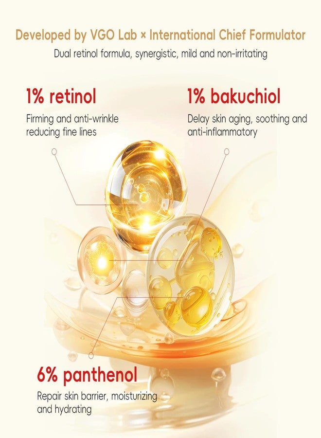 VGO Retinol Cream for Face, 1% Retinol, 1% Bakuchiol, Skin Tightening, Anti Aging and Wrinkle, Facial Firming Cream for All Skin Types (1.76 Fl Oz) - Image 2