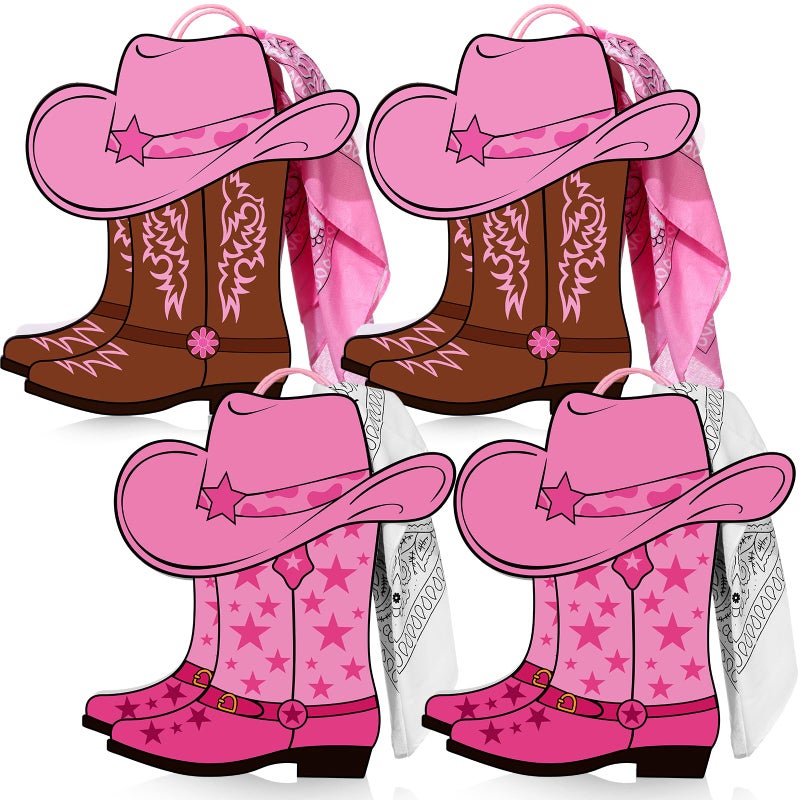 Mooliwe 16 Pcs Western Cowboy Cowgirl Boots Gift Paper Bags with Paisley Bandanas Western Themed Favors Wild West Kraft Paper Bags Bachelor Party Last Rodeo Party Supplies (Pink) - Image 1