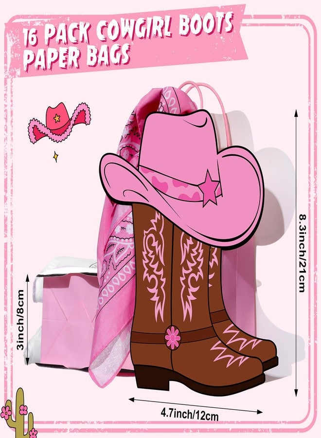 Mooliwe 16 Pcs Western Cowboy Cowgirl Boots Gift Paper Bags with Paisley Bandanas Western Themed Favors Wild West Kraft Paper Bags Bachelor Party Last Rodeo Party Supplies (Pink) - Image 3