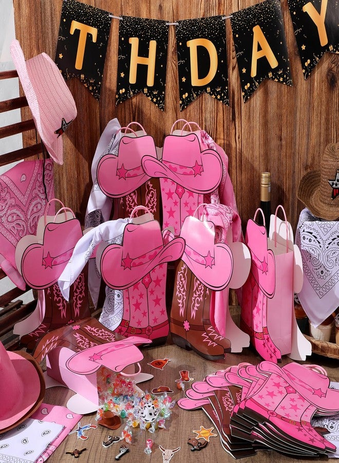 Mooliwe 16 Pcs Western Cowboy Cowgirl Boots Gift Paper Bags with Paisley Bandanas Western Themed Favors Wild West Kraft Paper Bags Bachelor Party Last Rodeo Party Supplies (Pink) - Image 2