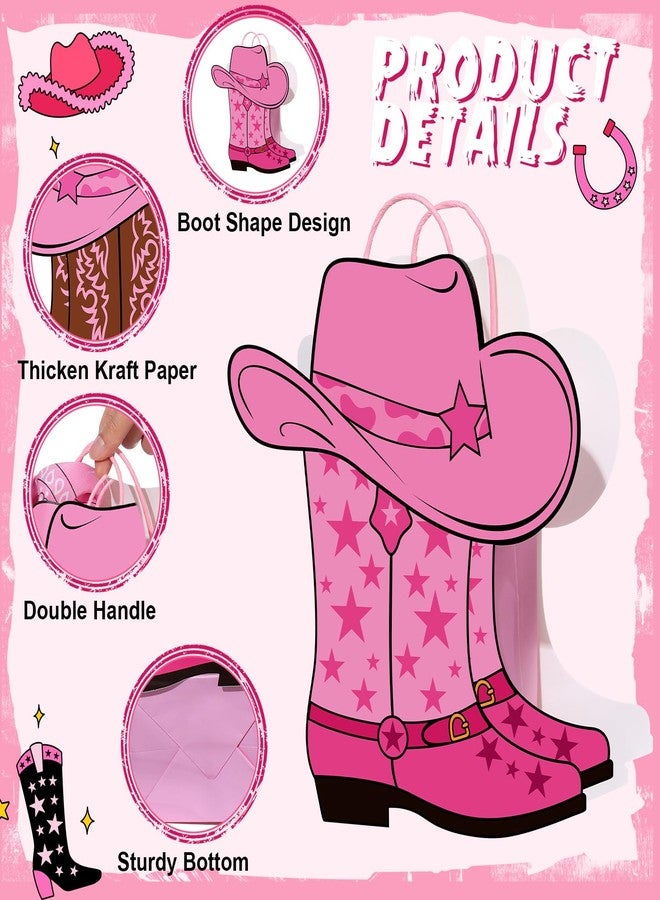 Mooliwe 16 Pcs Western Cowboy Cowgirl Boots Gift Paper Bags with Paisley Bandanas Western Themed Favors Wild West Kraft Paper Bags Bachelor Party Last Rodeo Party Supplies (Pink) - Image 4