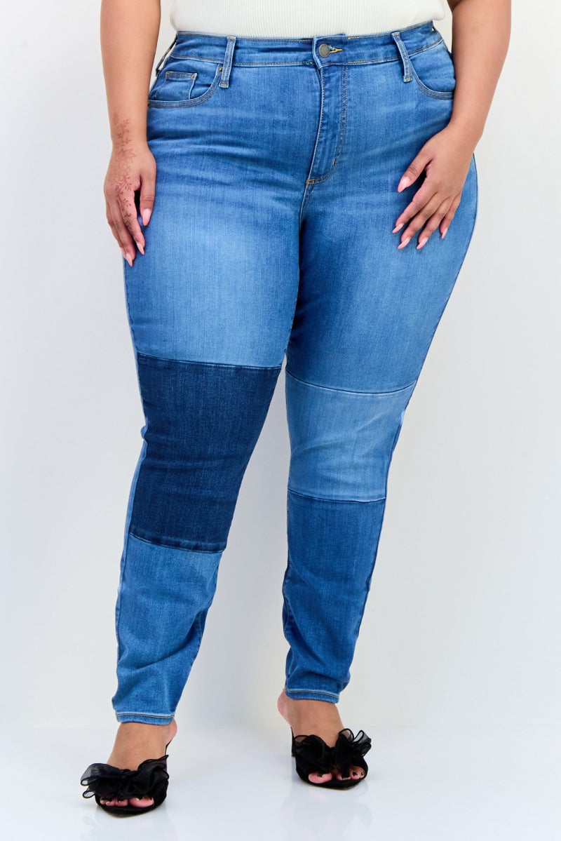 Universal Thread جينز نسائي بلس سايز بخصر مرتفع، مغسول وقابل للتمدد، أزرق - Image 1