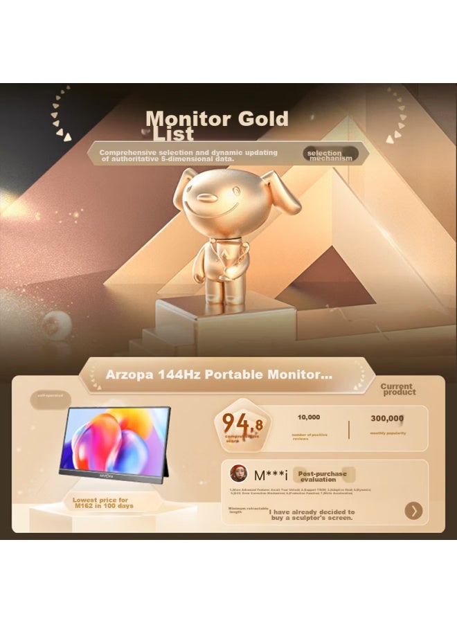 Arzopa 16.1-inch 144hz Portable Monitor, Direct Connection To Laptop And Smartphone, Secondary Display For Switch And Ps4/5, G1c - Image 1
