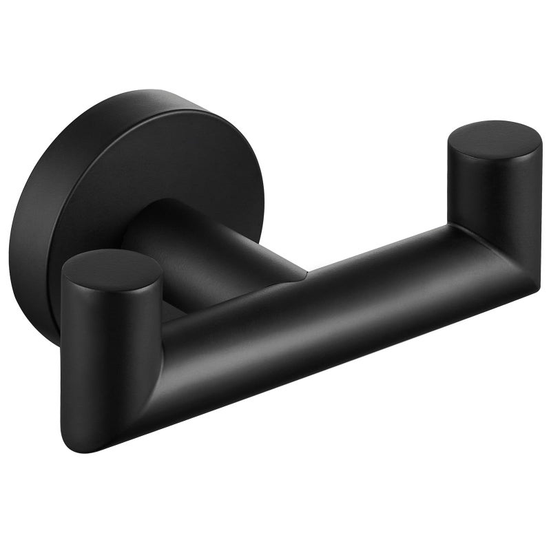 Angle Simple Double Towel Hook, Stainless Steel Bathroom Hand Towel Holder, Coat Hook for Wall, Matte Black - Image 1