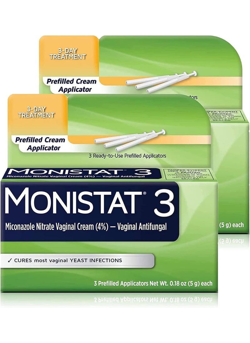 Monistat Monistat 3 Day Yeast Infection Treatment for Women, 3 Miconazole Pre-Filled Cream Applicators, 2 Pack 