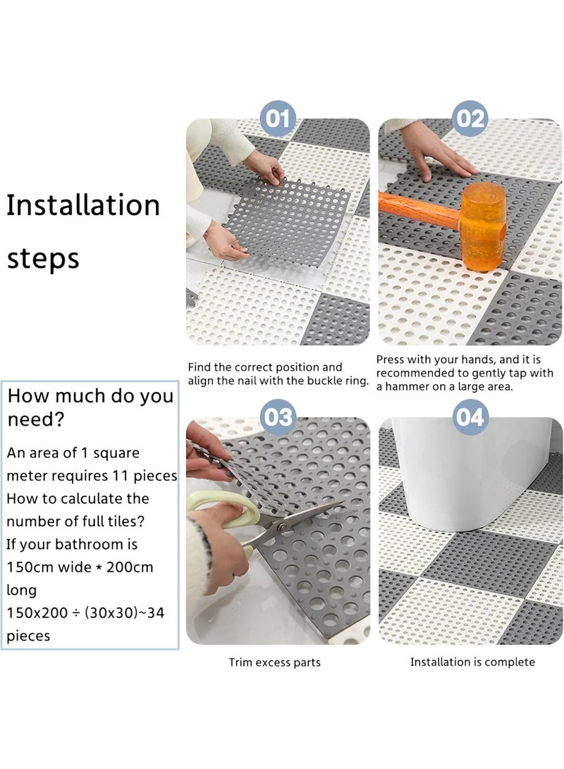 10-Pack Interlocking Non Slip Drainage Floor Tiles | 30x30cm Soft PVC Bath Shower Floor Mat | Drainage Holes for Bathroom, Kitchen, Pool, Wet Areas(White). - Image 4