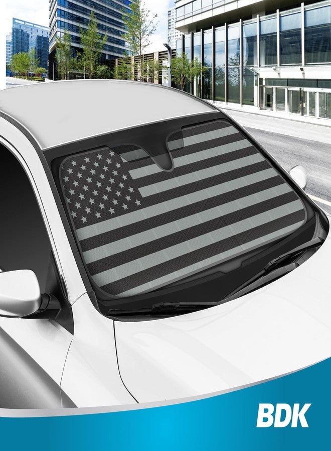 BDK USA 4th of July American Flag Black Curved Accordion Sun Visor for Car Windshield Cover - Truck Window Shades Car Flag & Sun Visor for Truck Windshield Sunshade - 58 x 27 inches - Image 2