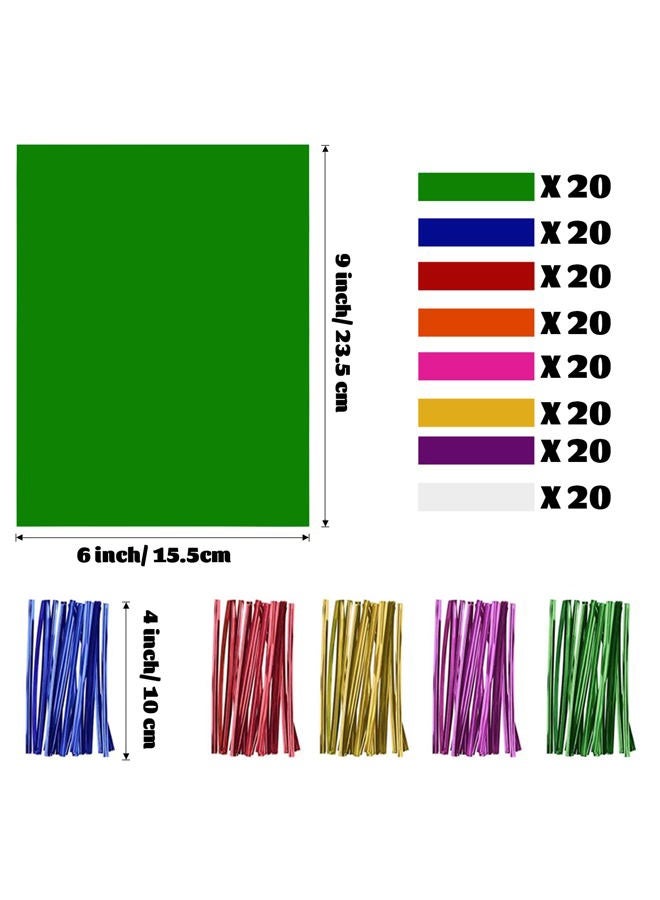 Cinvo 160 Pcs Colored Cellophane Bags with Twist Ties Cello Treat Bags for Bakery Popcorn Cookies Candy Dessert Party Halloween Christmas Supplies (8 Colors, 6x 9 Inch) - Image 2
