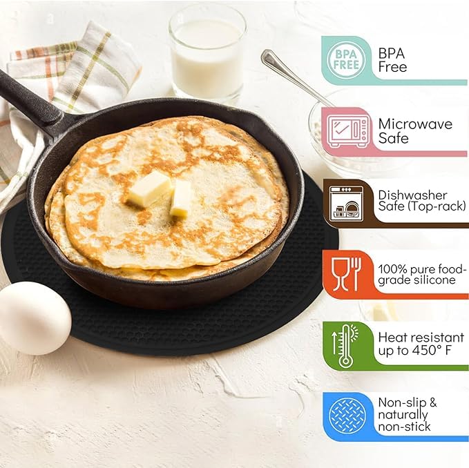 EZYHOME 3Pcs Multi-Purpose Silicone Microwave Mat Protect from Spill Overs, Splatter Guard, Trivet, Hot Pad, Hot Pot Holders, Jar Opener, Dishwasher Safe Heat Resistant (20cm, 25cm & 30cm) - Image 4