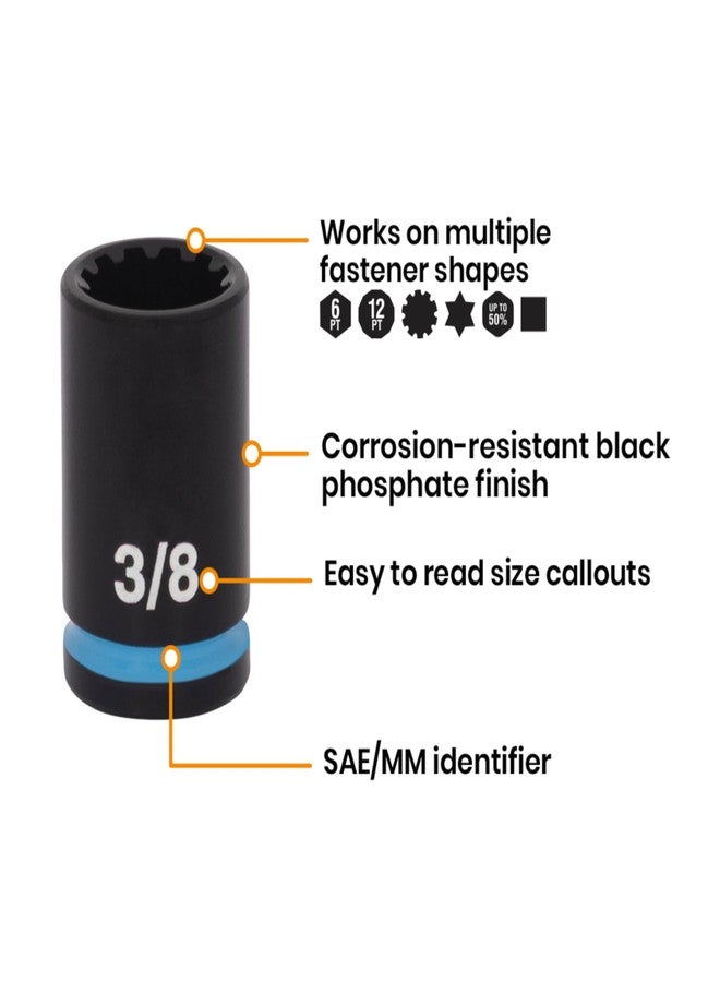 Spyder 10-Piece 3/8-Inch Drive SAE Impact Socket Set with Adapter (19702) - Image 2