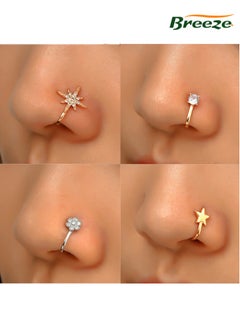 5-piece set of women's jewelry, star, moon, diamond, no piercing, personalized U-shaped nose clip