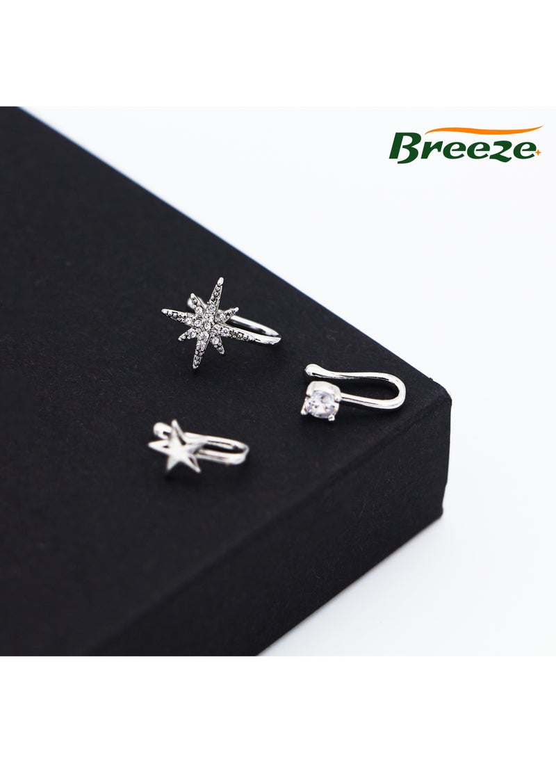 Breeze - 5-piece set of women's jewelry, star, moon, diamond, no piercing, personalized U-shaped nose clip - Image 1