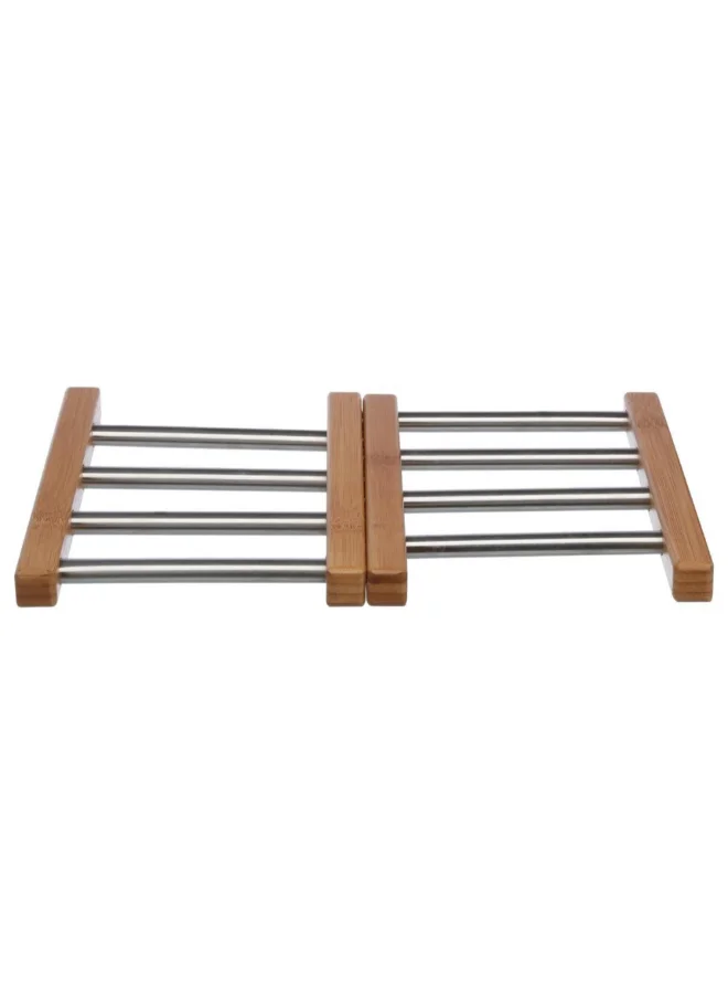 Five Simply Smart Expandable Bamboo and Stainless Steel Table Mat Silver and Brown 44 x 2 x 22.2 cm 100181A