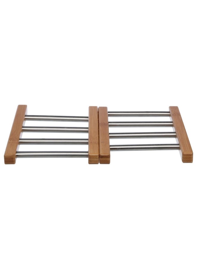 Five Simply Smart Expandable Bamboo and Stainless Steel Table Mat Silver and Brown 44 x 2 x 22.2 cm 100181A - Image 1