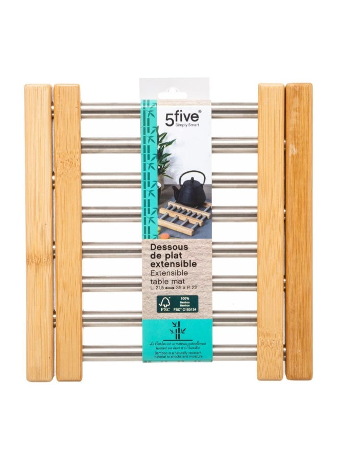 Five Simply Smart Expandable Bamboo and Stainless Steel Table Mat Silver and Brown 44 x 2 x 22.2 cm 100181A - Image 3