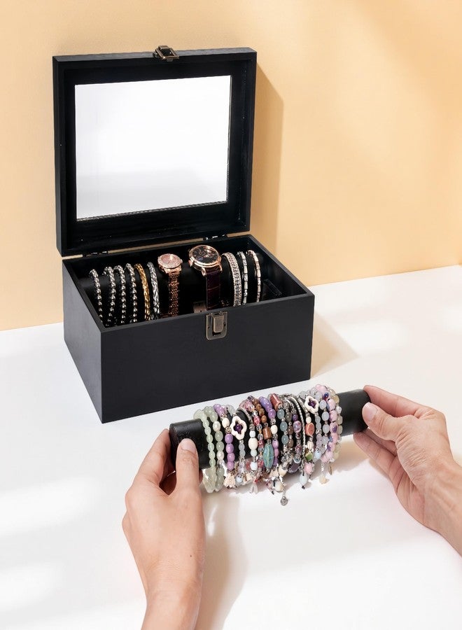 humberboat Wooden Bracelet Display Holder with Rods for Bangles & Watches - Black Jewelry Organizer Box with Clear Lid, Velvet Lined Storage Case for Women & Girls - Image 2