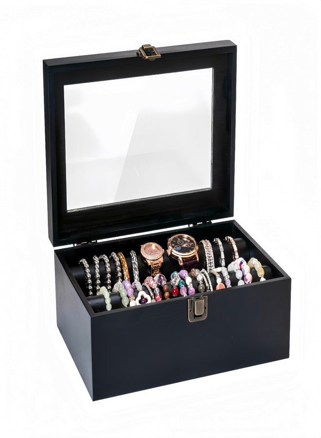 humberboat Wooden Bracelet Display Holder with Rods for Bangles & Watches - Black Jewelry Organizer Box with Clear Lid, Velvet Lined Storage Case for Women & Girls - Image 1
