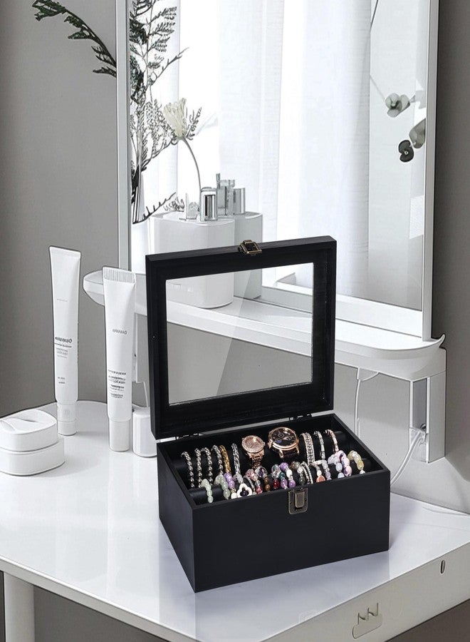humberboat Wooden Bracelet Display Holder with Rods for Bangles & Watches - Black Jewelry Organizer Box with Clear Lid, Velvet Lined Storage Case for Women & Girls - Image 5