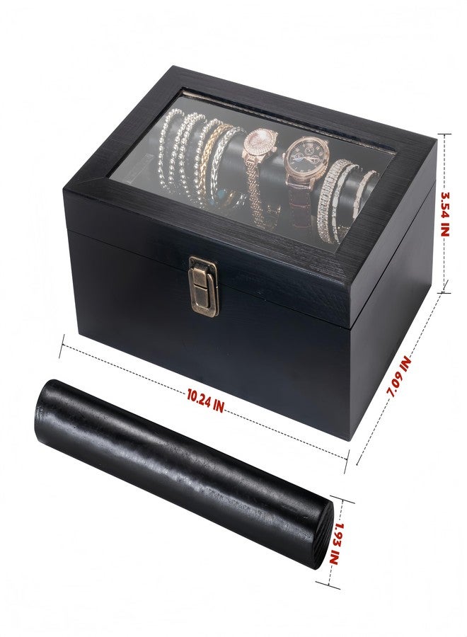 humberboat Wooden Bracelet Display Holder with Rods for Bangles & Watches - Black Jewelry Organizer Box with Clear Lid, Velvet Lined Storage Case for Women & Girls - Image 3