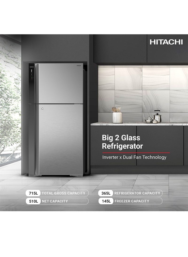 HITACHI 715L Gross And 510L Net Capacity Top Mount Double Door Refrigerator, 2 Doors Fridge With Dual Fan Cooling, Touch Screen Control, Twist Ice Tray 150 W RV715PUK7KPSV Silver - Image 2